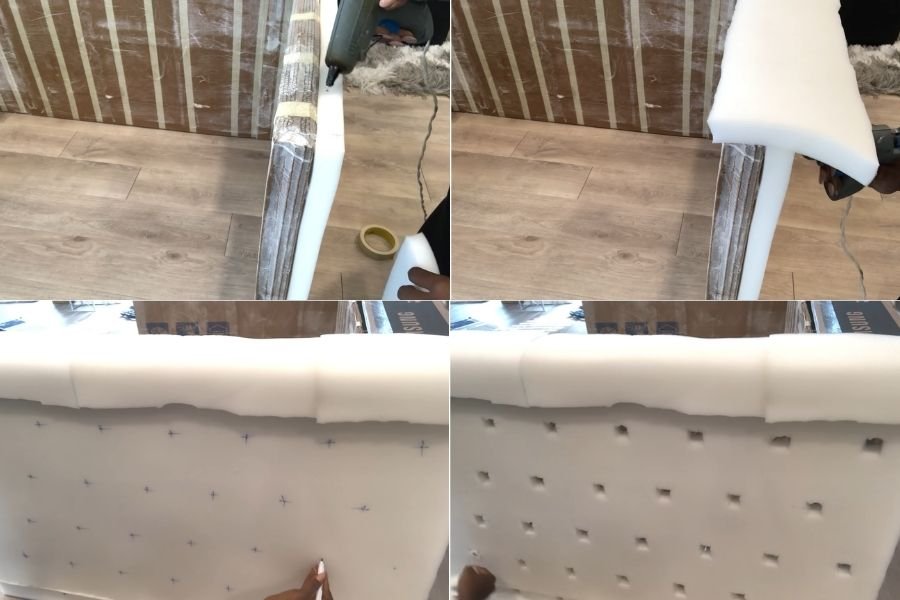Bọc lớp đệm bông ép cho ghế sofa làm bằng bìa cát tông