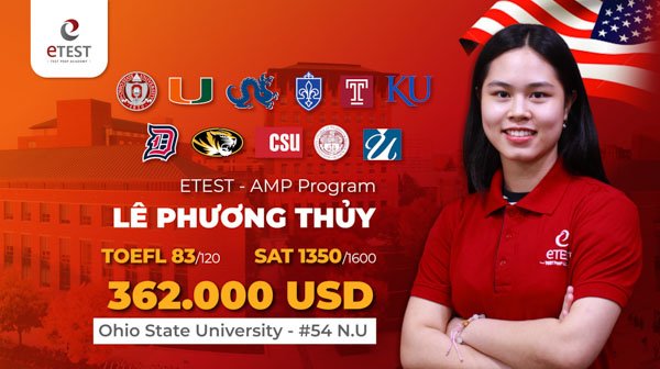 Thành tích đạt được học bổng du học Mỹ của học viên ETEST