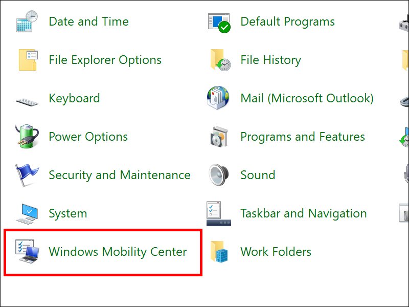 Bước 2: Tìm chọn mục Windows Mobility Center Bước 2: Tìm chọn mục Windows Mobility Center