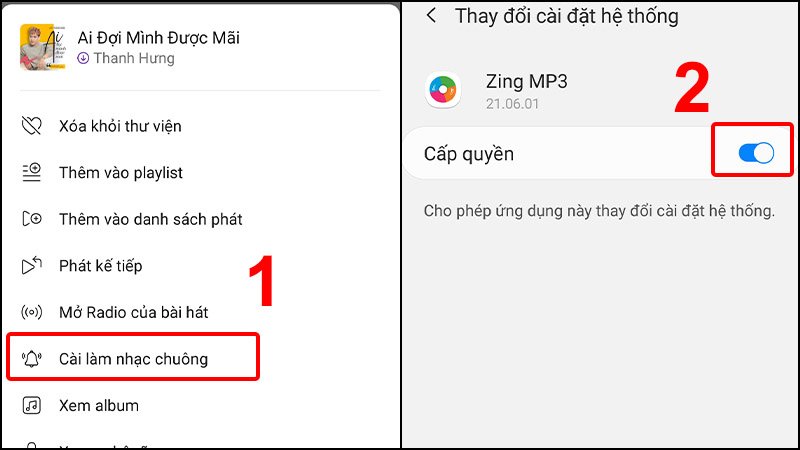 Nhấn Cài nhạc chuông và gạt nút cho phép thay nhạc hệ thống