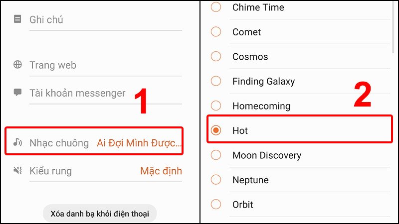 Cuộn xuống chọn Nhạc Chuông và chọn bài nhạc mong muốn