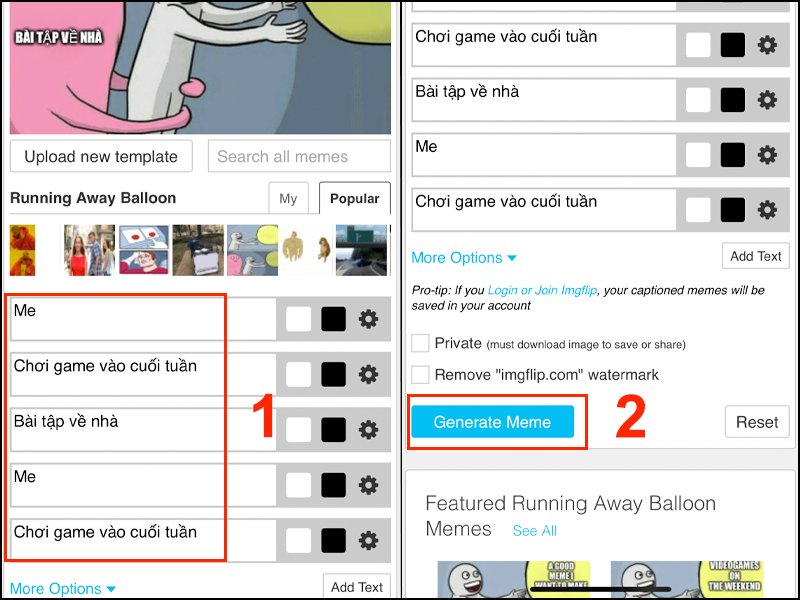 Để tạo meme nhấn vào Generate Meme