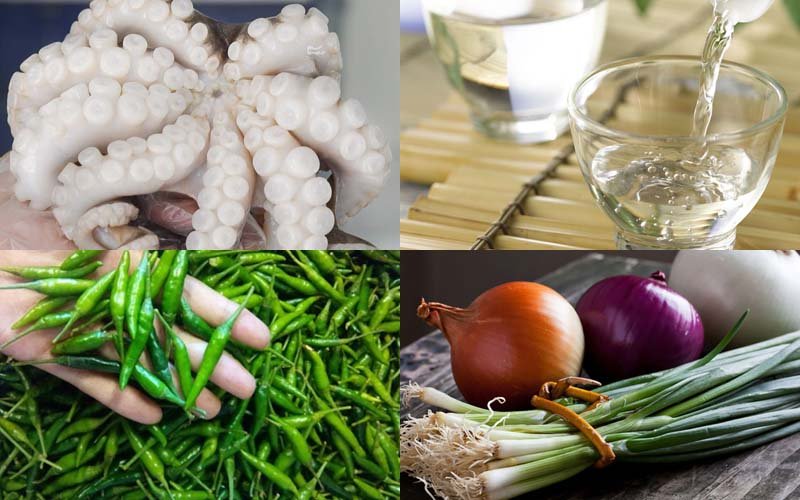 Một số nguyên liệu làm món bạch tuộc nhúng giấm Một số nguyên liệu làm món bạch tuộc nhúng giấm
