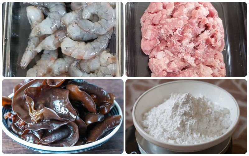Nguyên liệu làm món bánh bột lọc nhân thịt mộc nhĩ Nguyên liệu làm món bánh bột lọc nhân thịt mộc nhĩ
