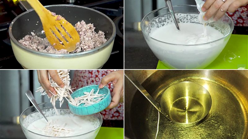 Xào thịt và trộn bột Xào thịt và trộn bột