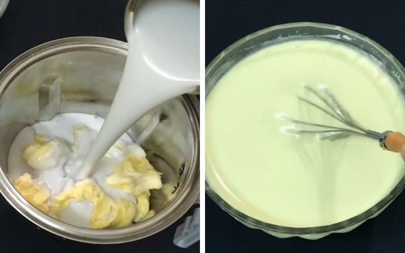Làm phần bột màu trắng.