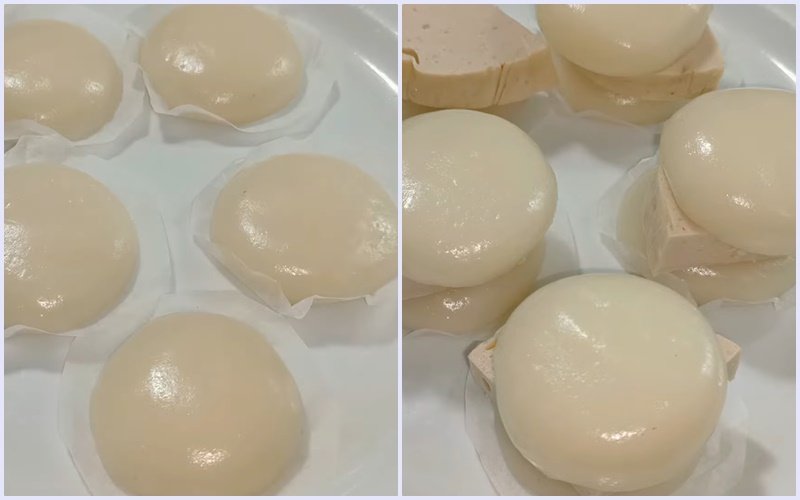 Bạn đặt 1 miếng giò lên trên bánh dày Bạn đặt 1 miếng giò lên trên bánh dày