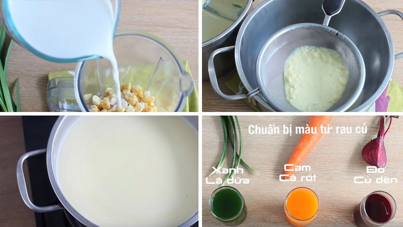 Nấu rau câu và chuẩn bị màu