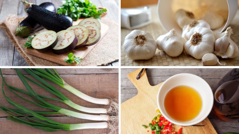 Nguyên liệu làm cà tím nướng mỡ hành bằng chảo