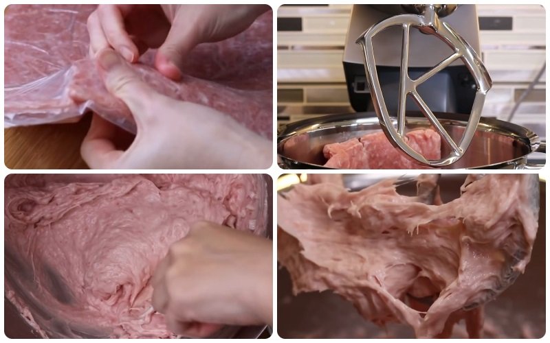 Dùng máy quết để trộn thịt Dùng máy quết để trộn thịt