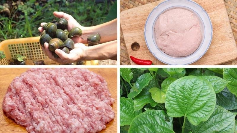 Nguyên liệu làm chả ốc cuốn lá lốt Nguyên liệu làm chả ốc cuốn lá lốt