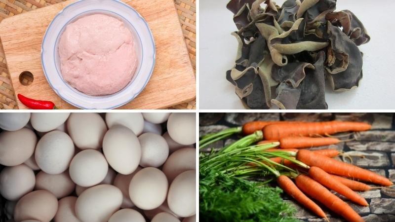 Chuẩn bị nguyên liệu cho món chả trứng cuộn ngũ sắc