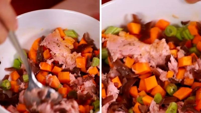 Trộn rau củ với giò sống