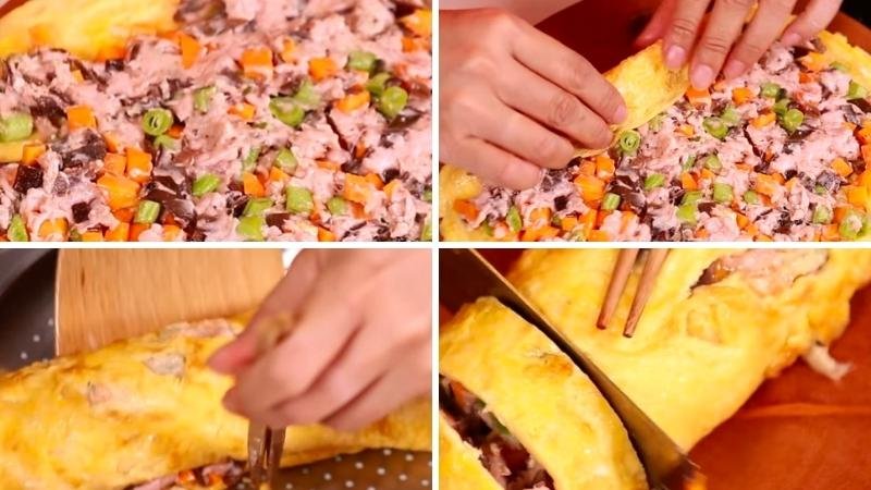 Cuộn và hấp chả trứng