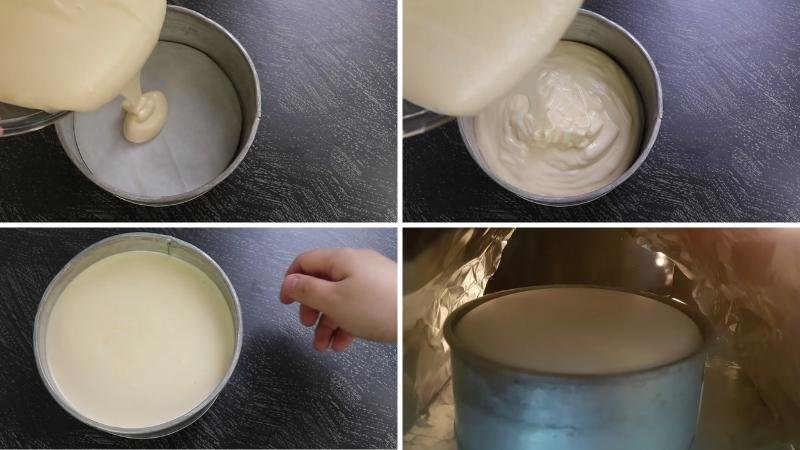 Cho hỗn hợp bột vào khuôn và nướng bánh Cho hỗn hợp bột vào khuôn và nướng bánh