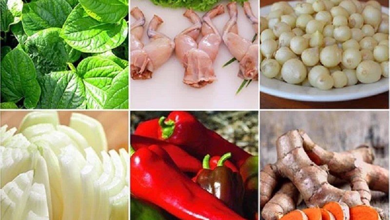 Sơ chế ếch cùng các nguyên liệu khác
