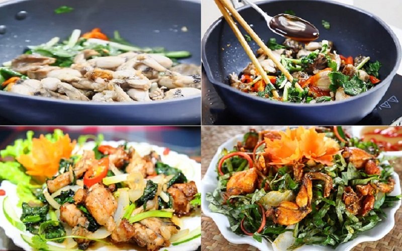 Xào thịt ếch cùng với các nguyên liệu