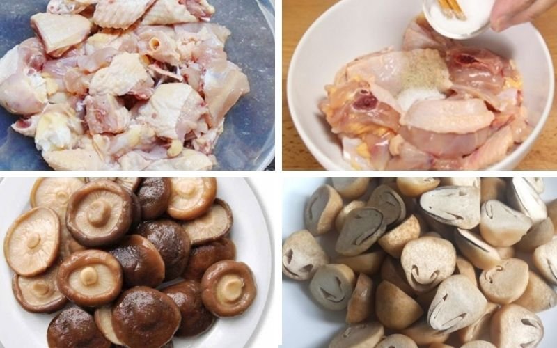Ướp gà và sơ chế nấm Ướp gà và sơ chế nấm