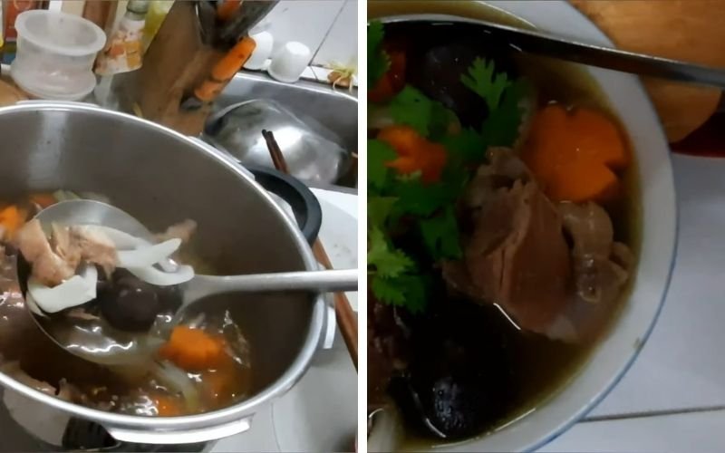 Múc gà ra chén, thêm hành lá, ngò và thưởng thức Múc gà ra chén, thêm hành lá, ngò và thưởng thức