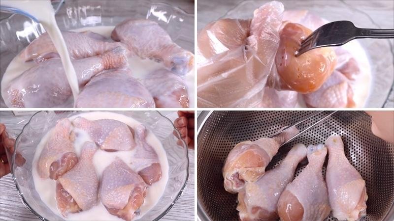 Ngâm đùi gà với sữa