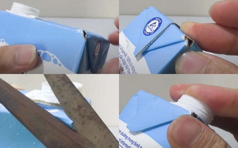 Bước 1: Súc rửa hộp sữa và cắt góc Bước 1: Súc rửa hộp sữa và cắt góc