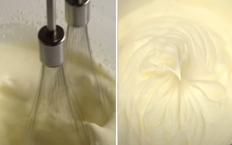 Đánh bông Whipping cream đến khi có thể tạo chóp Đánh bông Whipping cream đến khi có thể tạo chóp