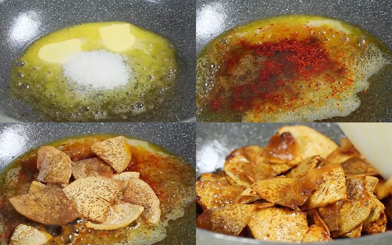 Chiên khoai môn với hỗn hợp nước mắm