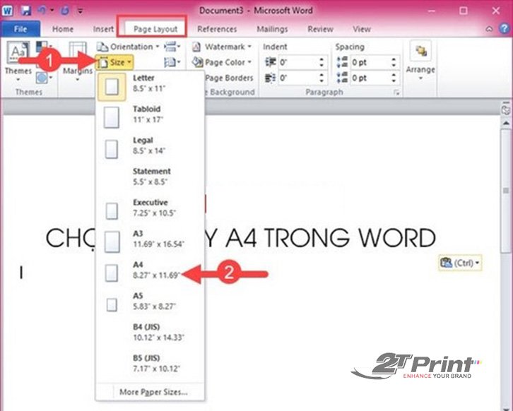 cách làm menu trong word định dạng khổ giấy