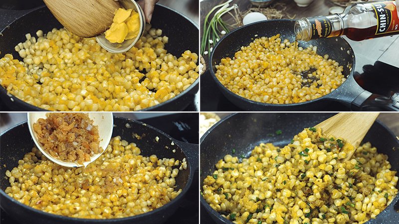 Bước 4: Hoàn thành bắp xào trứng muối