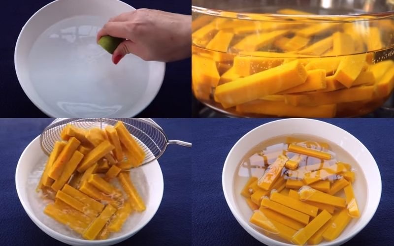 Ngâm nước chanh và nấu sơ bí đỏ