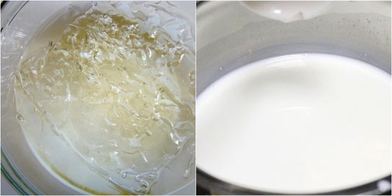 Ngâm lá gelatin và đun ấm hỗn hợp kem sữa