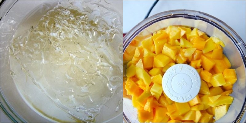 Ngâm lá gelatin và xay xoài