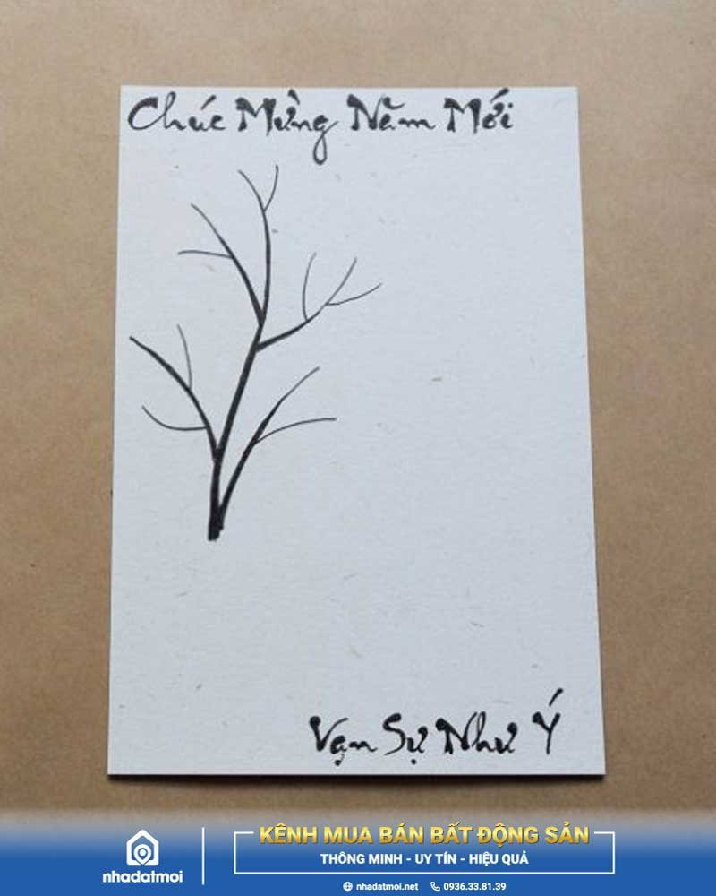 Phác thảo hình cành mai và chữ “Vạn sự như ý”