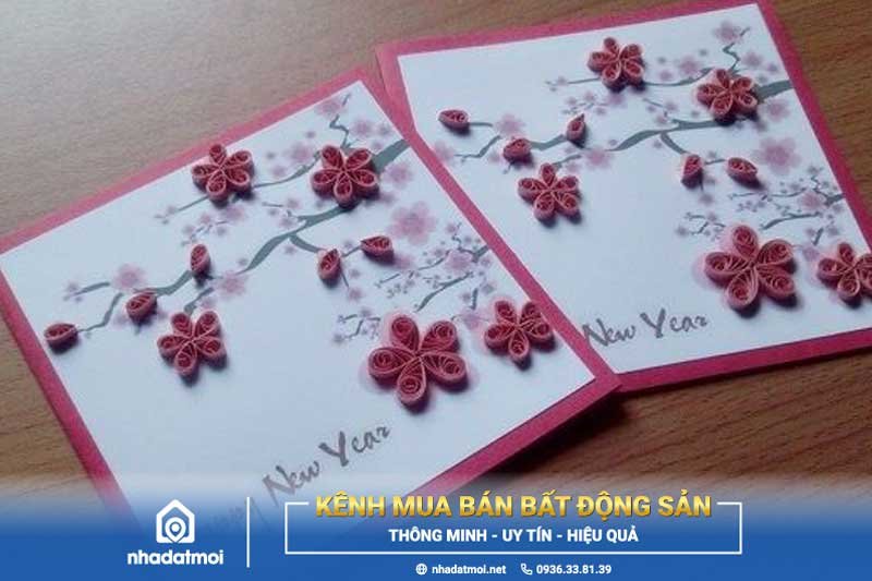 Mẫu thiệp hoa đào tượng trưng cho ngày Tết