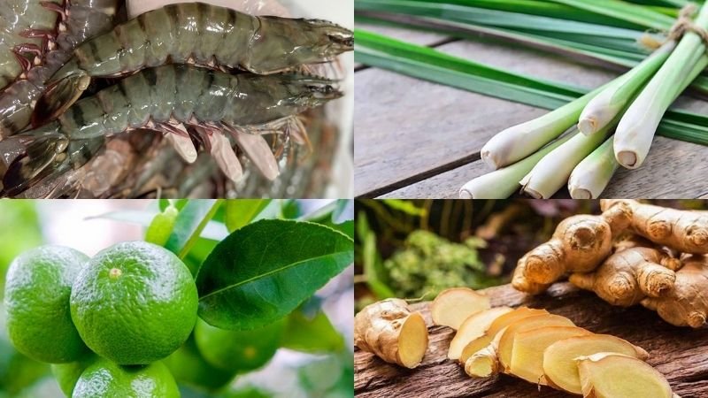 Nguyên liệu làm tôm hấp sả Nguyên liệu làm tôm hấp sả