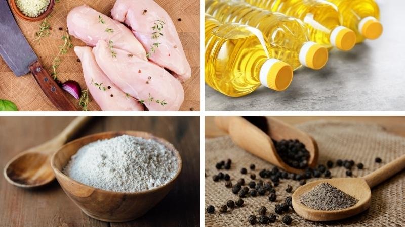 Nguyên liệu làm ức gà chiên giòn Nguyên liệu làm ức gà chiên giòn