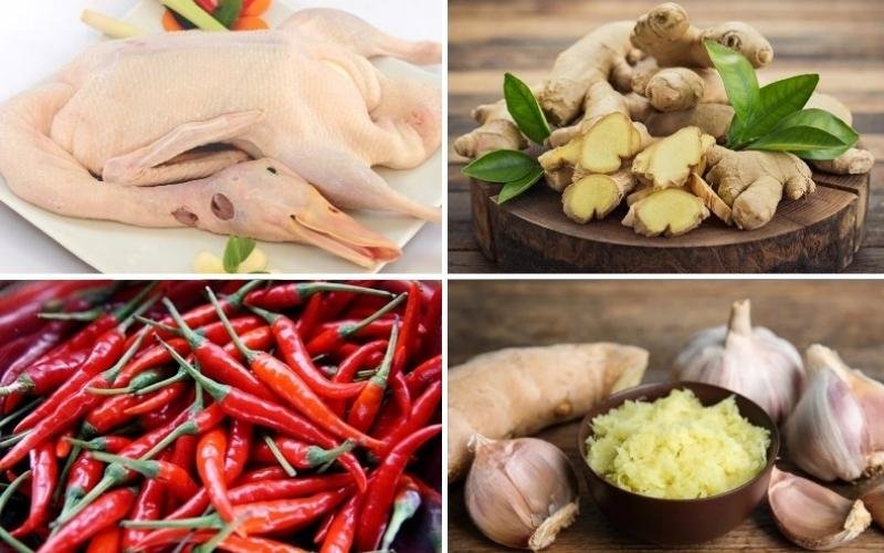 Nguyên liệu làm vịt kho gừng
