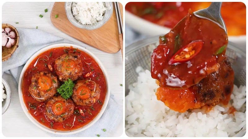 Món xíu mại trứng muối sốt cà thơm ngon