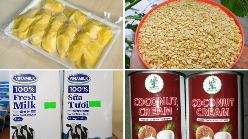 Nguyên liệu làm chè sầu riêng đậu xanh Nguyên liệu làm chè sầu riêng đậu xanh