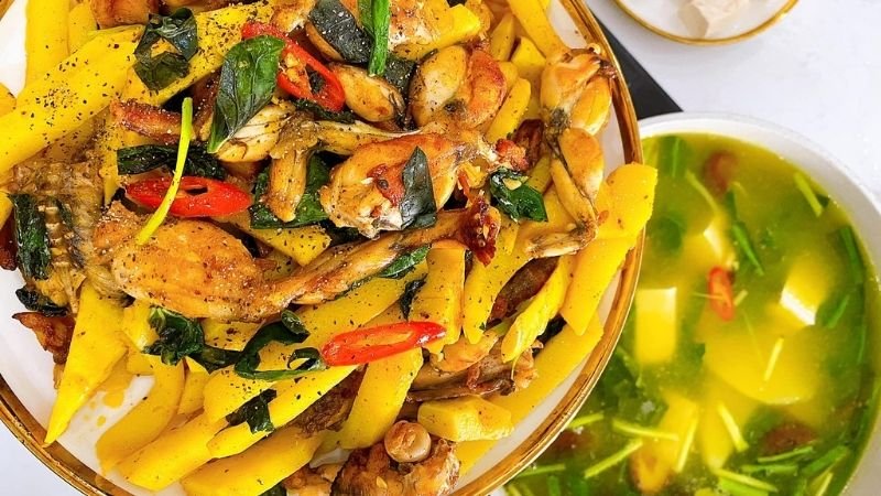 Nấu lẩu ếch măng cay