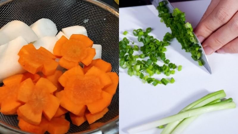 Cắt cà rốt, củ cải và thái hành lá Cắt cà rốt, củ cải và thái hành lá