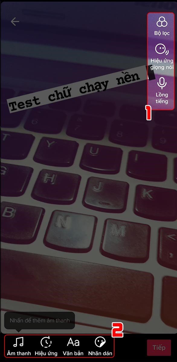 Thêm hiệu ứng, chữ, Sticker