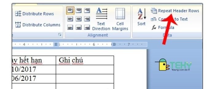 Tính năng Repeat Header Rows