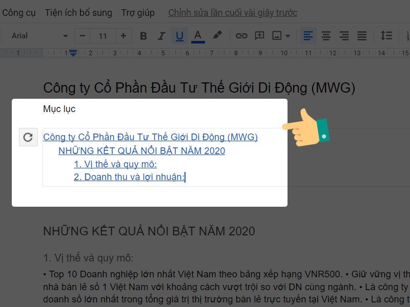Chèn mục lục thành công Chèn mục lục thành công