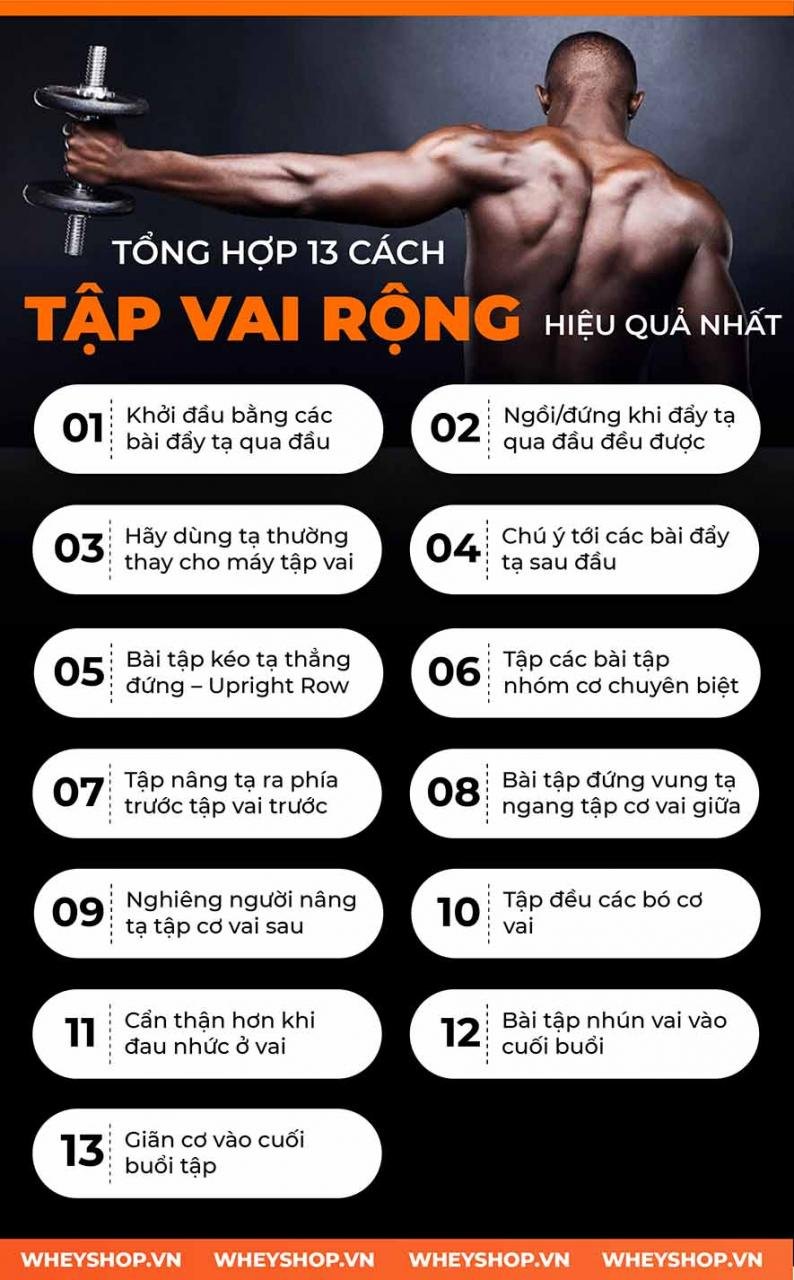 Cơ vai là một nhóm cơ lớn hàng đầu, thể hiện sự nam tính và thẩm mỹ của người tập gym. Cùng tìm hiểu 13 lưu ý tập vai rộng giúp bạn sở hữu bờ vai nở, săn chắc