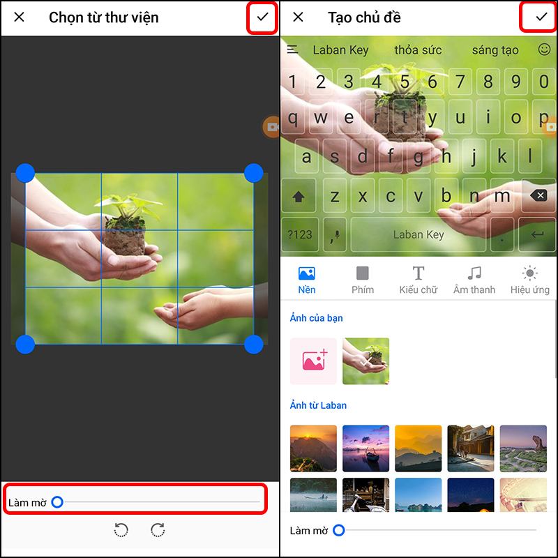 Cách chèn hình ảnh vào bàn phím android Điều chỉnh kích thước và làm mờ ảnh