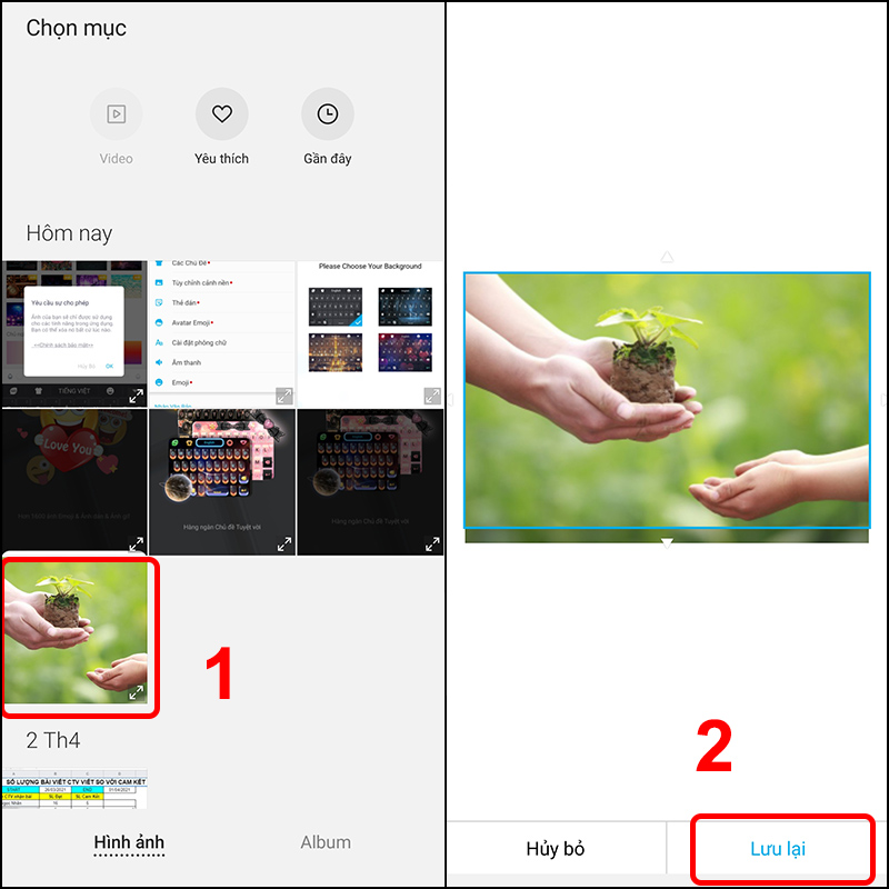 Cách chèn hình ảnh vào bàn phím android Chọn Hình ảnh muốn đặt và nhấn Lưu lại.