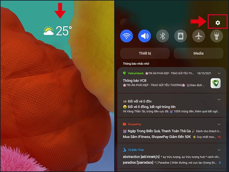 Bạn có thể mở Cài đặt từ thanh thông báo điện thoại