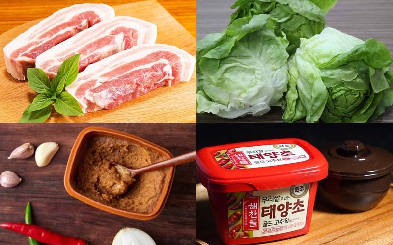 Một số nguyên liệu làm món thịt ba chỉ nướng Hàn Quốc Một số nguyên liệu làm món thịt ba chỉ nướng Hàn Quốc