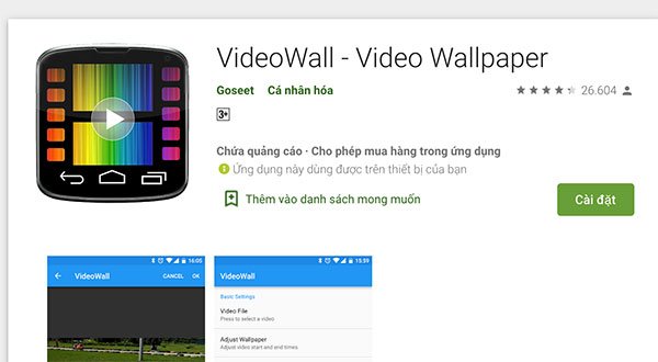 Phần mềm Wallpaper có sẵn trên cửa hàng CH Play Phần mềm Wallpaper có sẵn trên cửa hàng CH Play